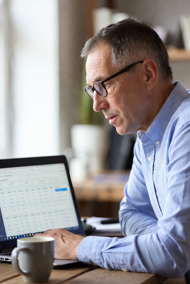 A faculty member reviewing the Riley dashboard, looking at structured cohort progress data on a laptop